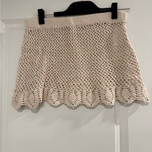 La Hearts Cream Crochet Mini Skirt